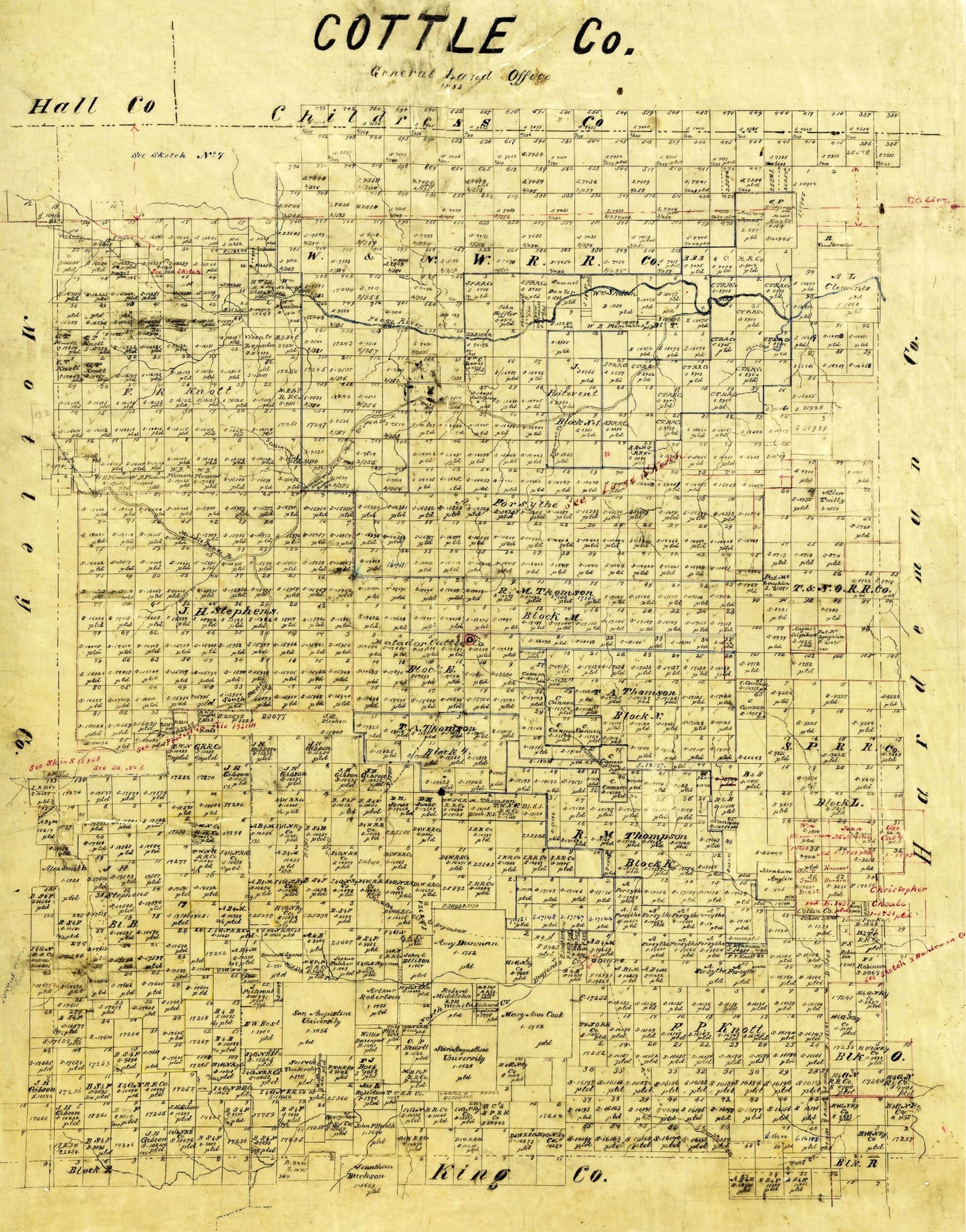 Historic County Map - Cottle County Texas - General Land Office 1883 - 23 x 29.31 - Vintage Wall Art