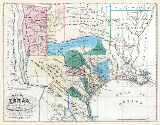 Historic State Map - Texas Colorado River - Konen 1835 - 29.39 x 23 - Vintage Wall Art