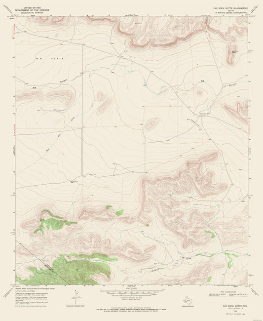 Topographical Map - Cap Rock Butte Texas Quad - USGS 1968 - 23 x 28.04 - Vintage Wall Art