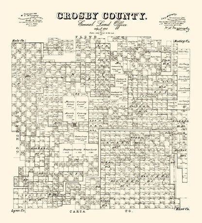 Historic County Map - Crosby County Texas - McGaughey 1892 - 23 x 25.46 - Vintage Wall Art