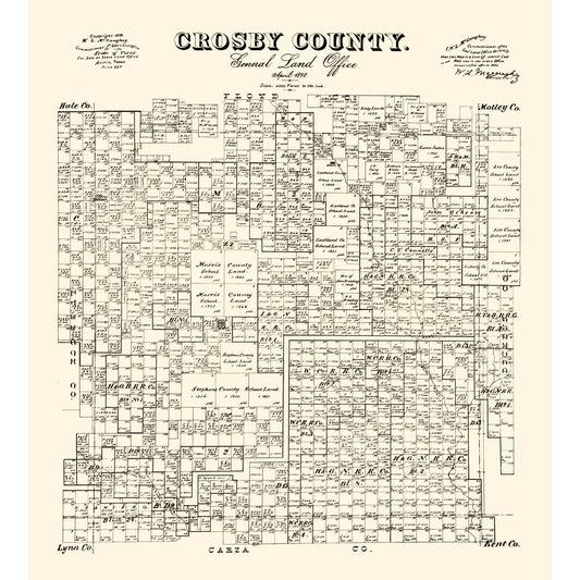 Historic County Map - Crosby County Texas - McGaughey 1892 - Vintage Wall Art
