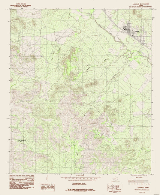 Topographical Map - Carlsbad Texas Quad - USGS 1984 - 23 x 28.03 - Vintage Wall Art