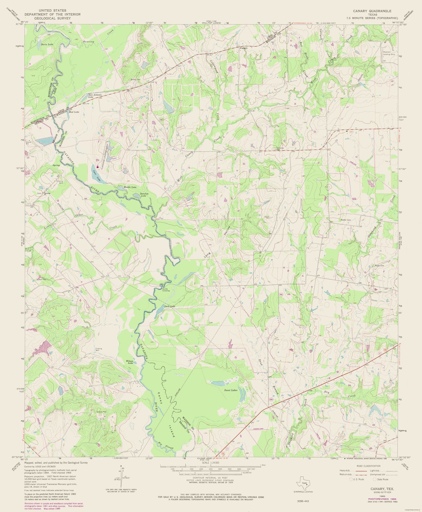 Topographical Map - Canary Texas Quad - USGS 1965 - 23 x 27.90 - Vintage Wall Art