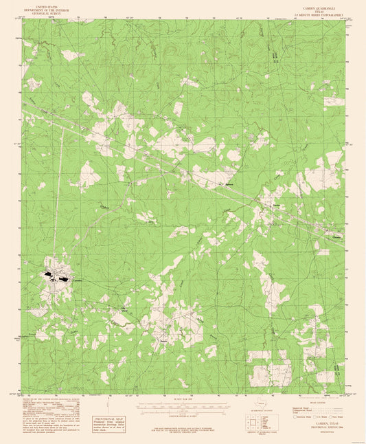 Topographical Map - Camden Texas Quad - USGS 1979 - 23 x 27.86 - Vintage Wall Art