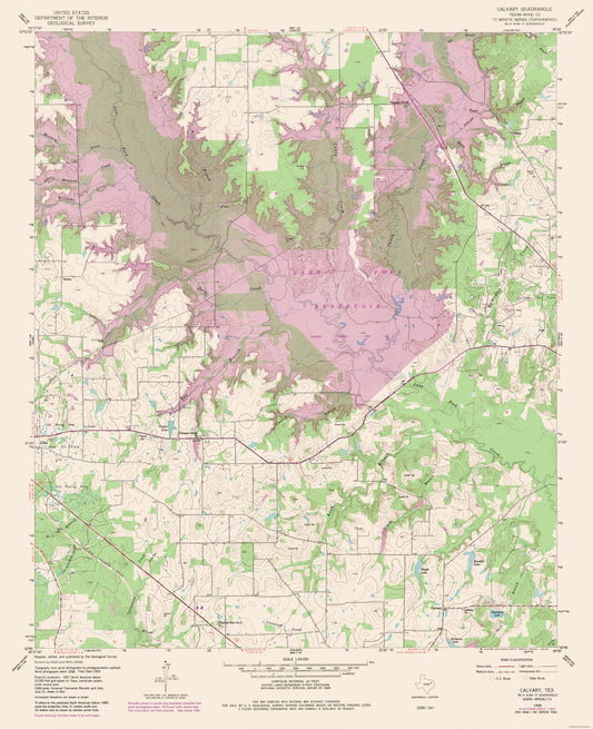 Topographical Map - Calvary Texas Quad - USGS 1959 - 23 x 28.28 - Vintage Wall Art