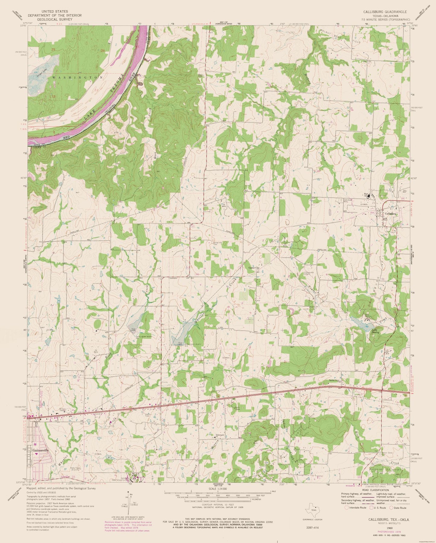 Topographical Map - Callisburg Texas Quad - USGS 1960 - 23 x 28.62 - Vintage Wall Art