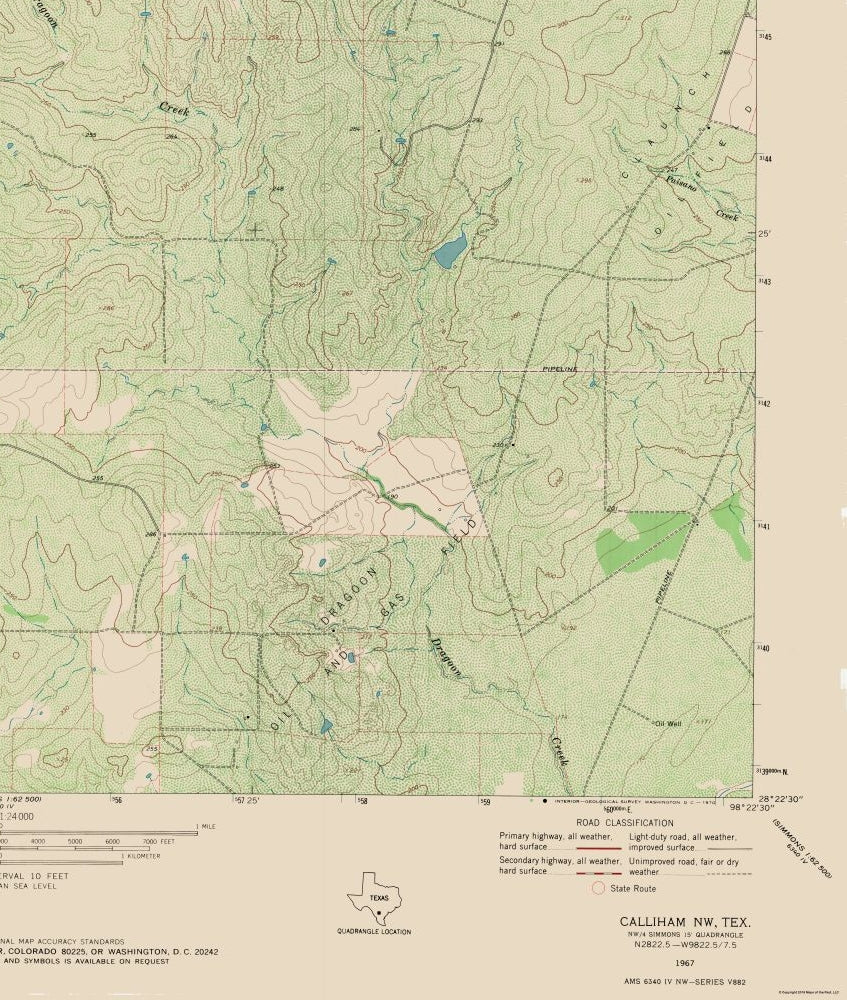 Topographical Map - Calliham Texas Quad - USGS 1967 - 23 x 27.16 - Vintage Wall Art