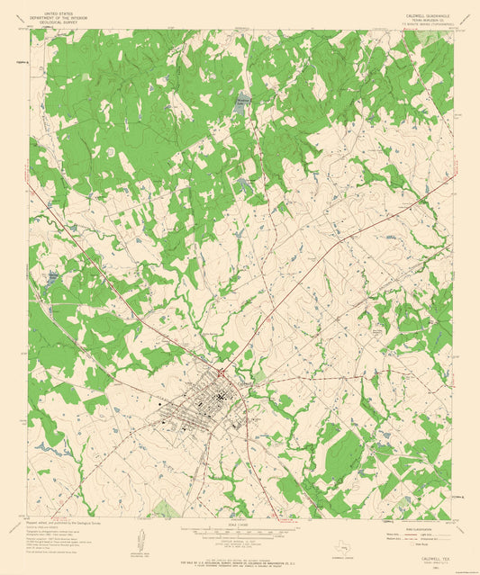 Topographical Map - Caldwell Texas Quad - USGS 1961 - 23 x 27.56 - Vintage Wall Art