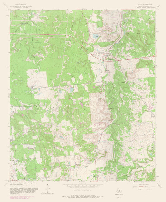 Topographical Map - Caddo Texas Quad - USGS 1967 - 23 x 28.03 - Vintage Wall Art