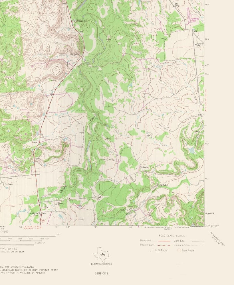 Topographical Map - Caddo Texas Quad - USGS 1967 - 23 x 28.03 - Vintage Wall Art