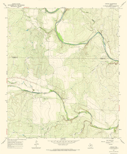 Topographical Map - Concho Texas Quad - USGS 1967 - 23 x 27.93 - Vintage Wall Art