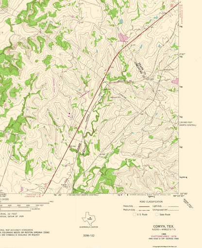 Topographical Map - Comyn Texas Quad - USGS 1965 - 23 x 28.10 - Vintage Wall Art