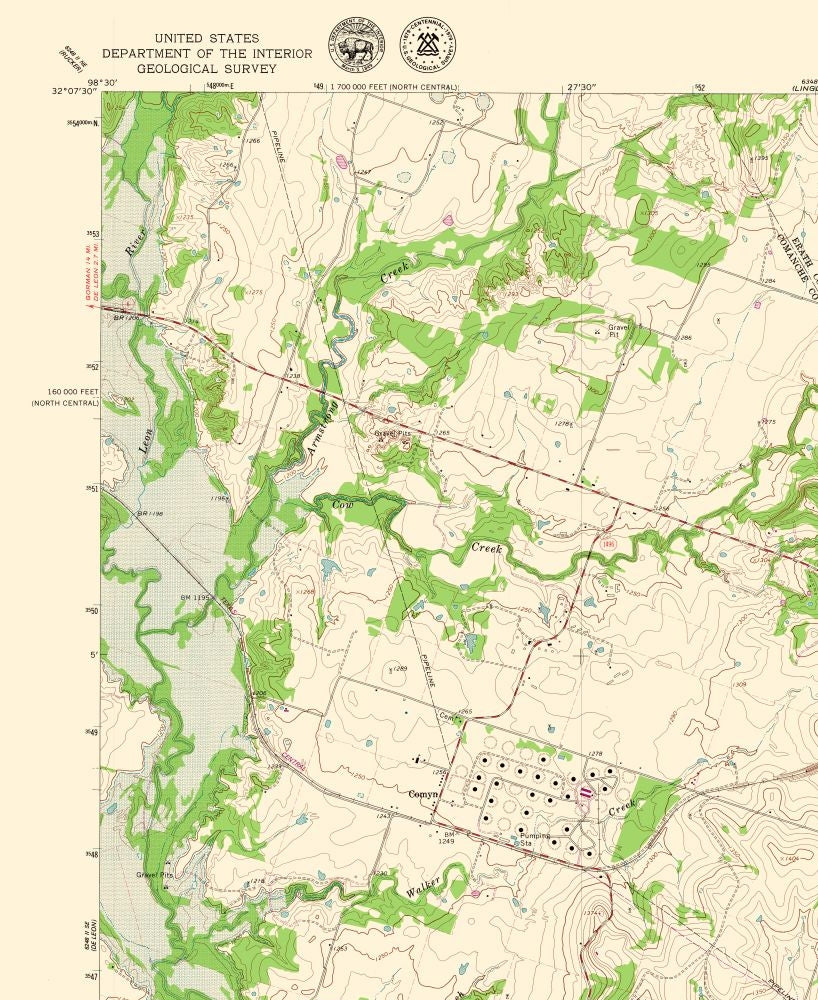 Topographical Map - Comyn Texas Quad - USGS 1965 - 23 x 28.10 - Vintage Wall Art