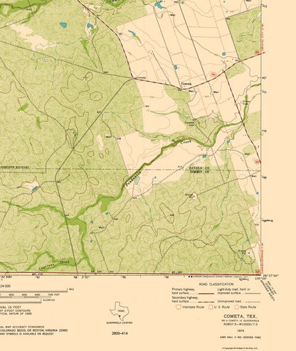 Topographical Map - Cometa Texas Quad - USGS 1974 - 23 x 27.32 - Vintage Wall Art