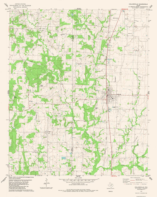 Topographical Map - Collinsville Texas Quad - USGS 1982 - 23 x 28.80 - Vintage Wall Art