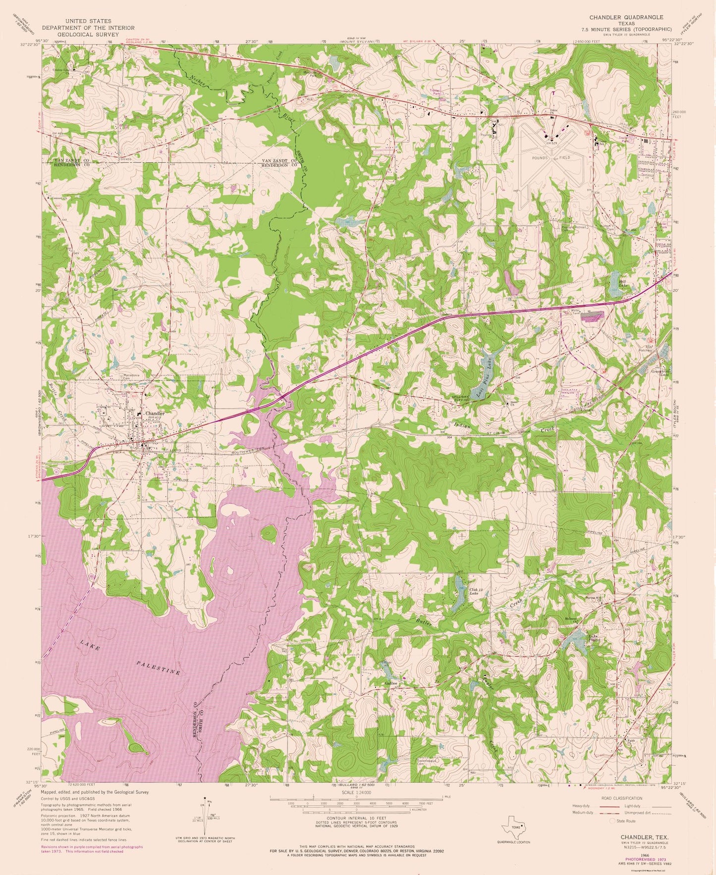 Topographical Map - Chandler Texas Quad - USGS 1966 - 23 x 28.13 - Vintage Wall Art