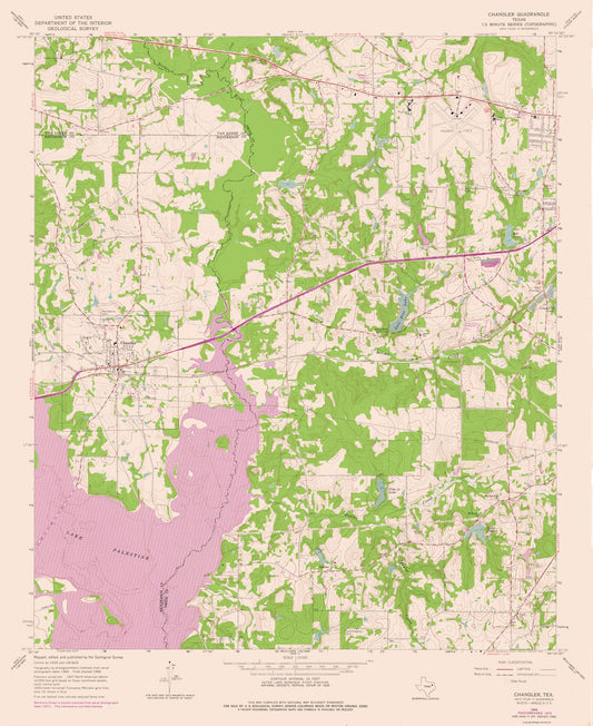 Topographical Map - Chandler Texas Quad - USGS 1966 - 23 x 28.13 - Vintage Wall Art