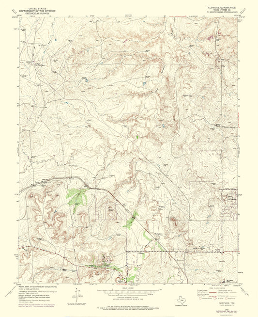 Topographical Map - Cliffside Texas Quad - USGS 1973 - 23 x 28.20 - Vintage Wall Art