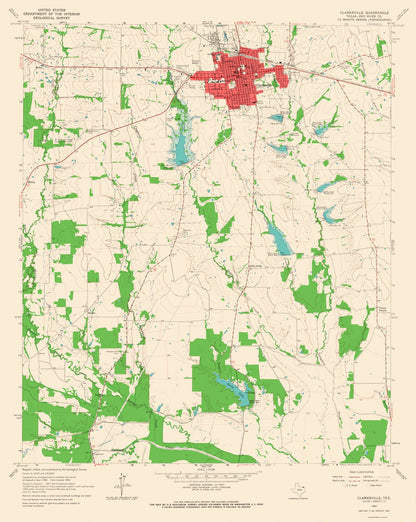 Topographical Map - Clarksville Texas Quad - USGS 1964 - 23 x 28.86 - Vintage Wall Art