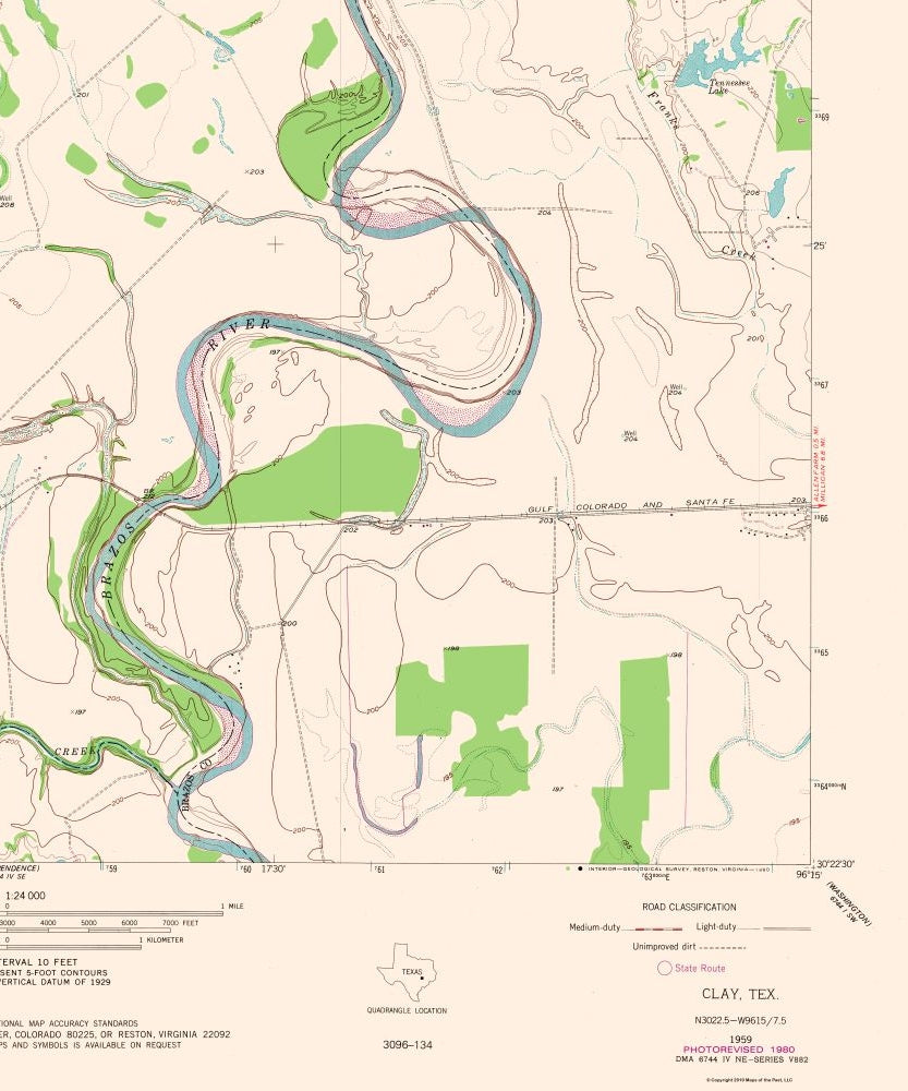 Topographical Map - Clay Texas Quad - USGS 1980 - 23 x 27.61 - Vintage Wall Art