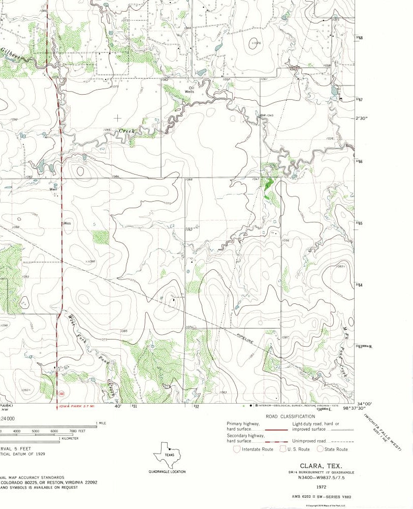 Topographical Map - Clara Texas Quad - USGS 1972 - 23 x 28.30 - Vintage Wall Art