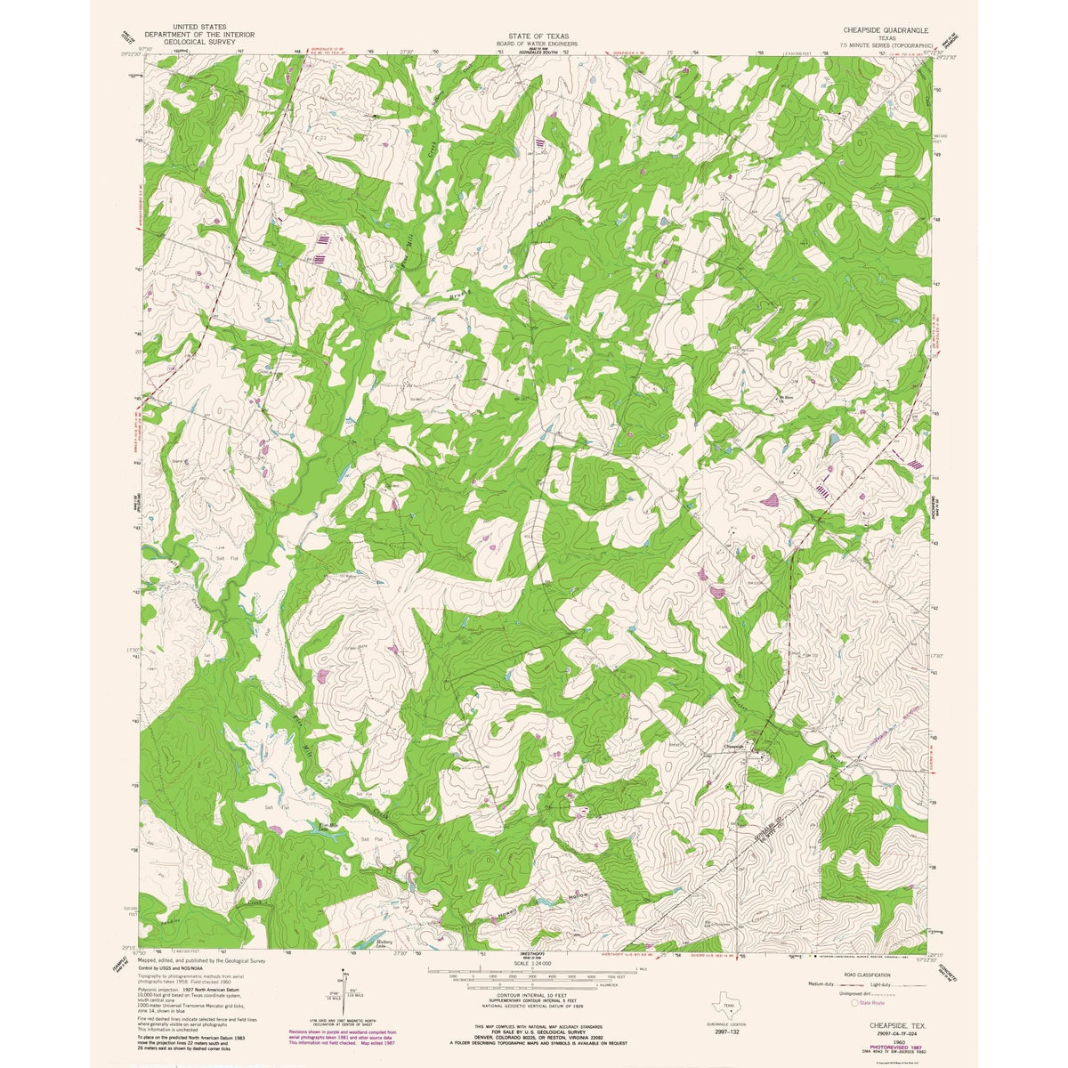Heapside Map Topographical Map - Cheapside Texas Quad - USGS 1987 - 23 x 27.64 - Vi ...