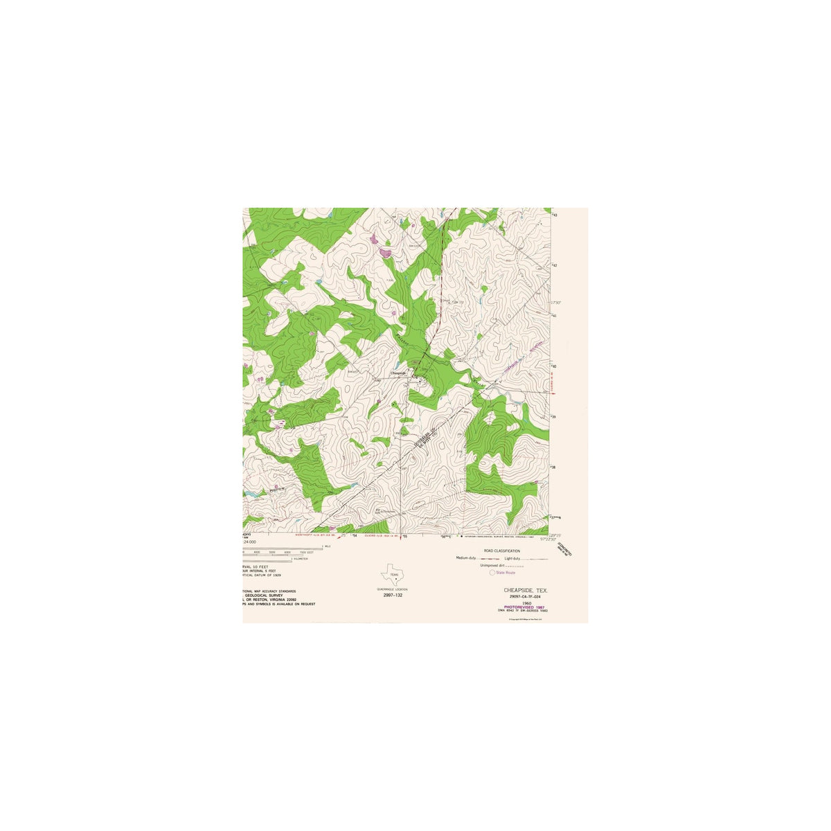 Heapside Map Topographical Map - Cheapside Texas Quad - USGS 1987 - 23 x 27.64 - Vi ...