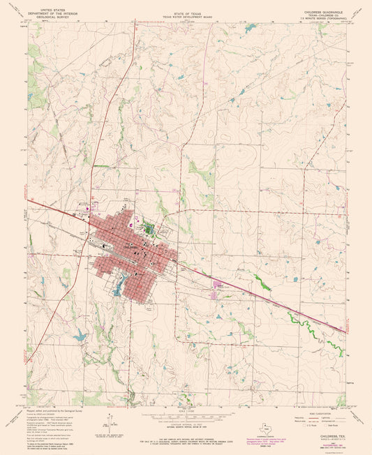 Topographical Map - Childress Texas Quad - USGS 1981 - 23 x 28.12 - Vintage Wall Art