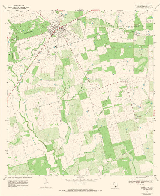 Topographical Map - Charlotte Texas Quad - USGS 1968 - 23 x 28.19 - Vintage Wall Art