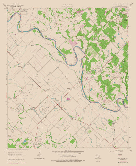 Topographical Map - Chances Store Texas Quad - USGS 1980 - 23 x 27.95 - Vintage Wall Art