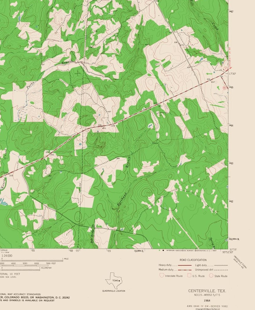 Topographical Map - Centerville Texas Quad - USGS 1964 - 23 x 27.93 - Vintage Wall Art