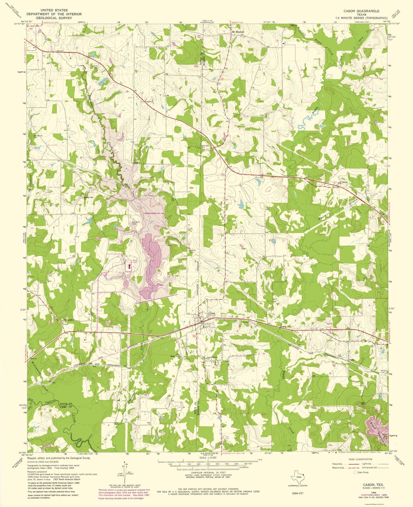 Topographical Map - Cason Texas Quad - USGS 1980 - 23 x 28.20 - Vintage Wall Art