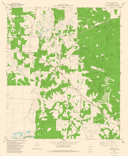 Topographical Map - Cayuga Texas Quad - USGS 1982 - 23 x 28.14 - Vintage Wall Art