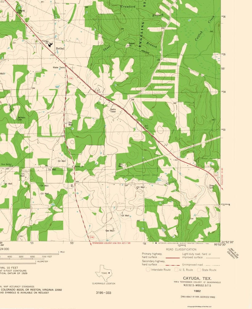 Topographical Map - Cayuga Texas Quad - USGS 1982 - 23 x 28.14 - Vintage Wall Art