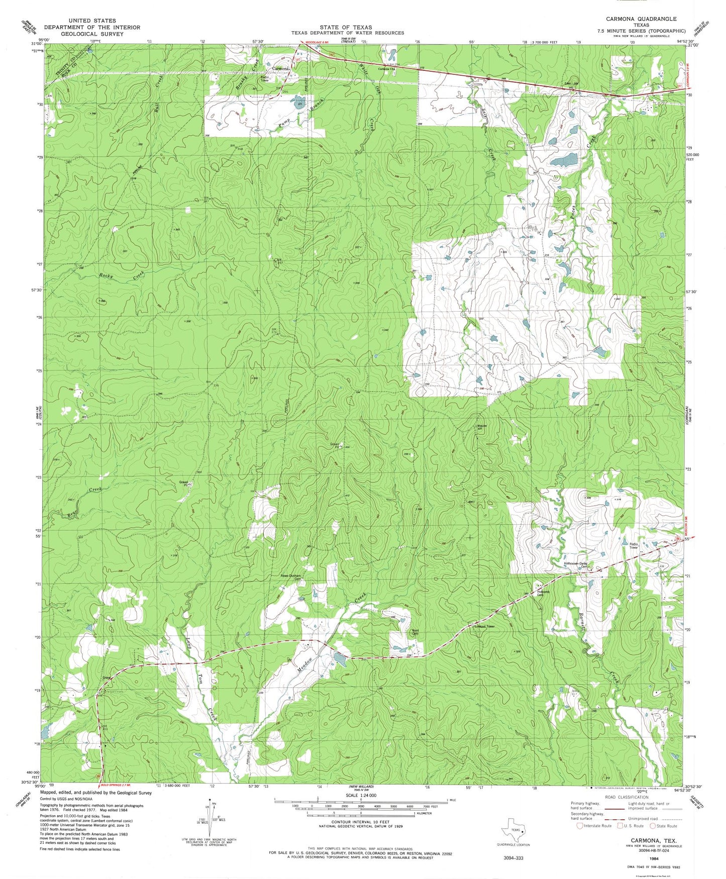 Topographical Map - Carmona Texas Quad - USGS 1984 - 23 x 27.85 - Vintage Wall Art