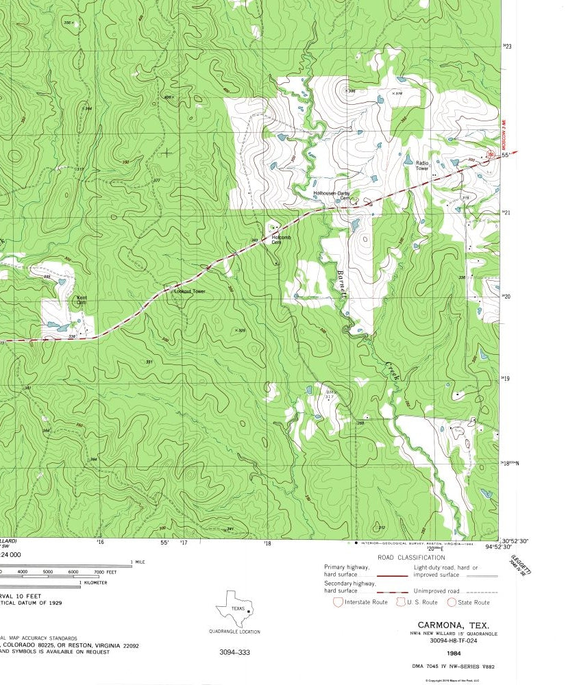 Topographical Map - Carmona Texas Quad - USGS 1984 - 23 x 27.85 - Vintage Wall Art