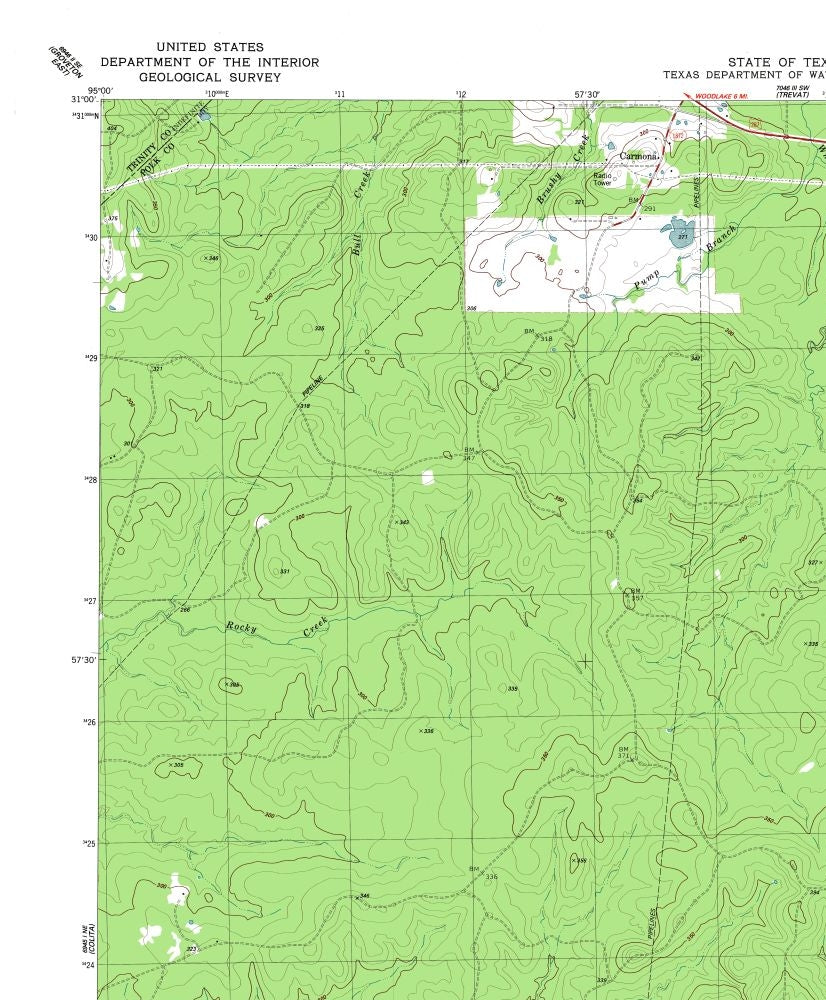 Topographical Map - Carmona Texas Quad - USGS 1984 - 23 x 27.85 - Vintage Wall Art