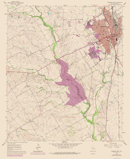 Topographical Map - Cleburne West Texas Quad - USGS 1978 - 23 x 28.27 - Vintage Wall Art