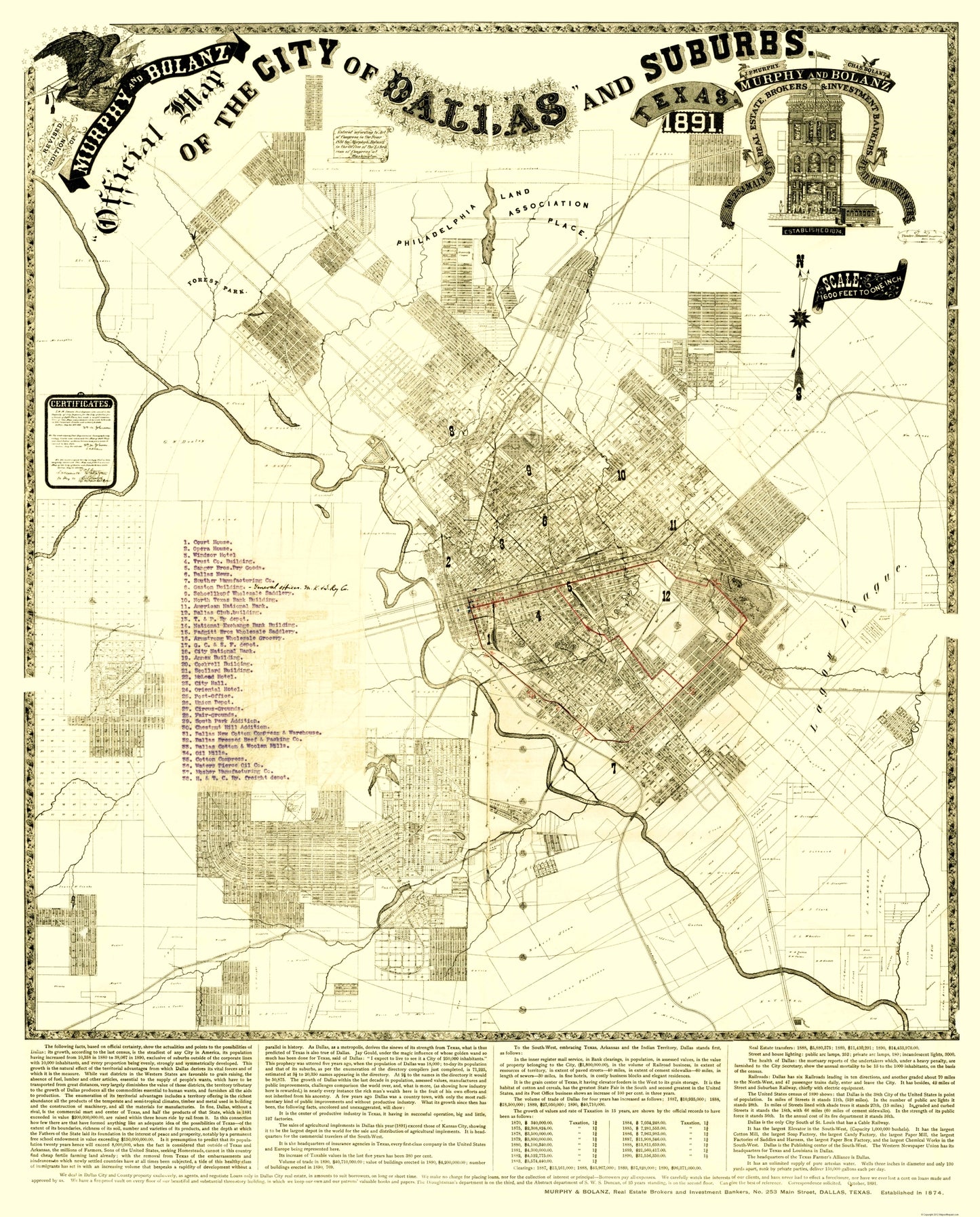 Historic City Map - Dallas Suburbs Texas - Murphy 1891 - 23 x 28.56 - Vintage Wall Art