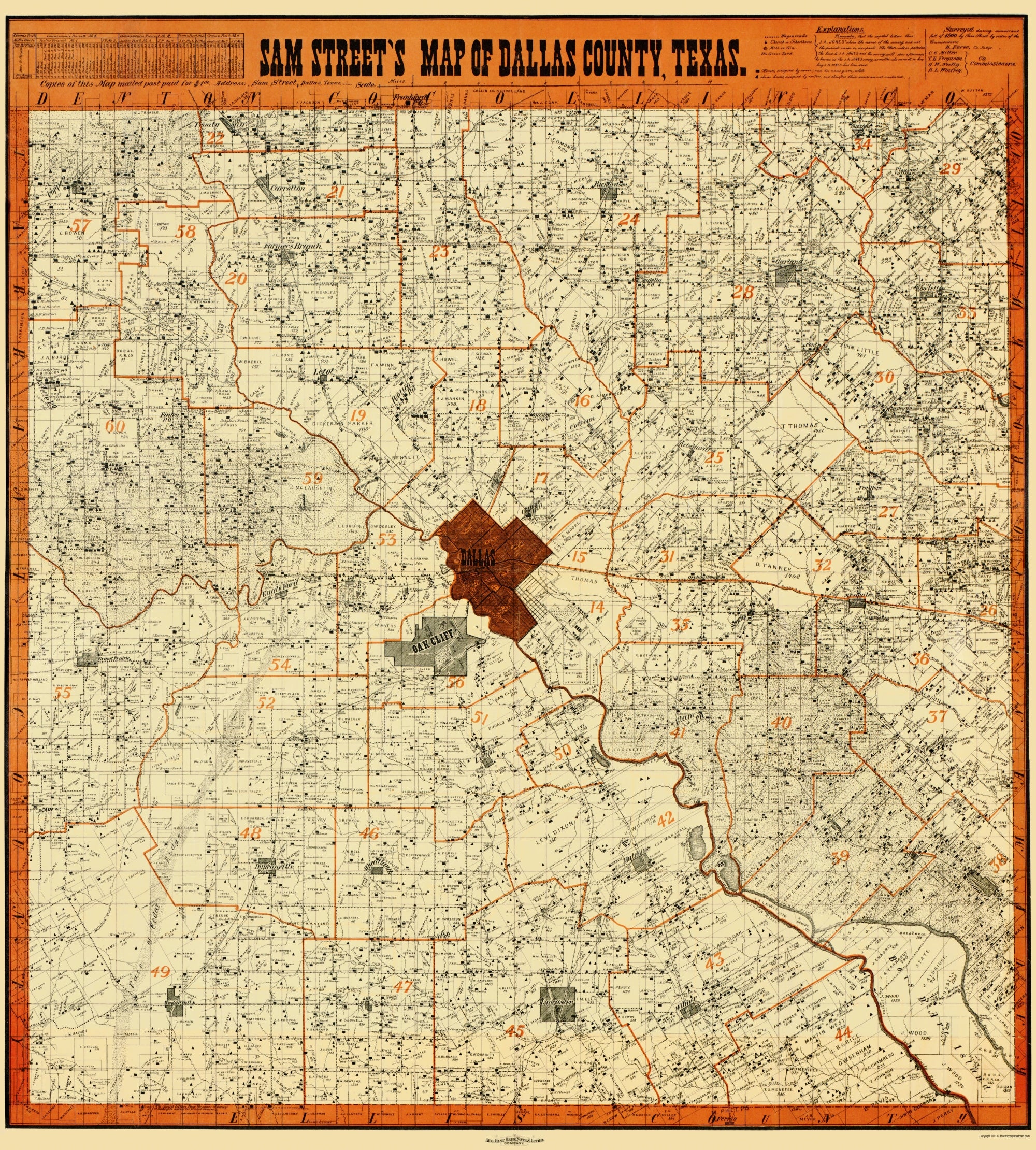 Dallas Co Historic County Map - Dallas County Texas - Street 1902 - 23 x 25.52 ...