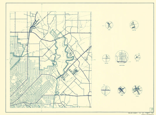 Historic County Map - Dallas County Texas Cities pt 3 - Highway Department 1936 - 23 x 31.29 - Vintage Wall Art