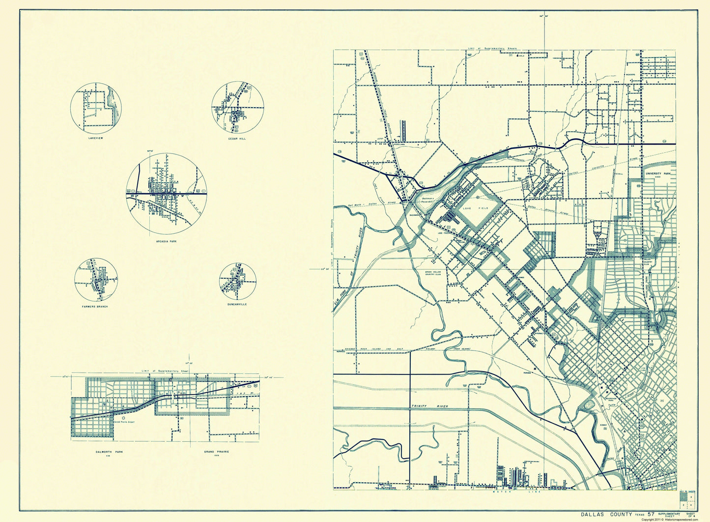 Historic County Map - Dallas County Texas Cities pt 1 - Highway Department 1936 - 23 x 31.31 - Vintage Wall Art