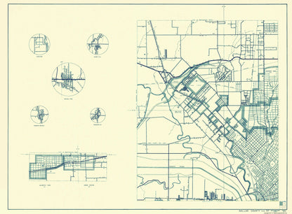 Historic County Map - Dallas County Texas Cities pt 1 - Highway Department 1936 - 23 x 31.31 - Vintage Wall Art