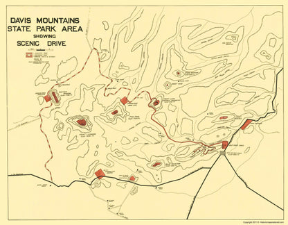 Historic State Map - Davis Mountains State Park Texas - Swartz 1935 - 23 x 29.57 - Vintage Wall Art