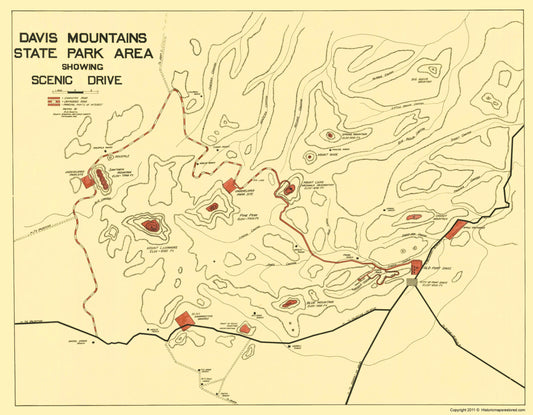 Historic State Map - Davis Mountains State Park Texas - Swartz 1935 - 23 x 29.57 - Vintage Wall Art