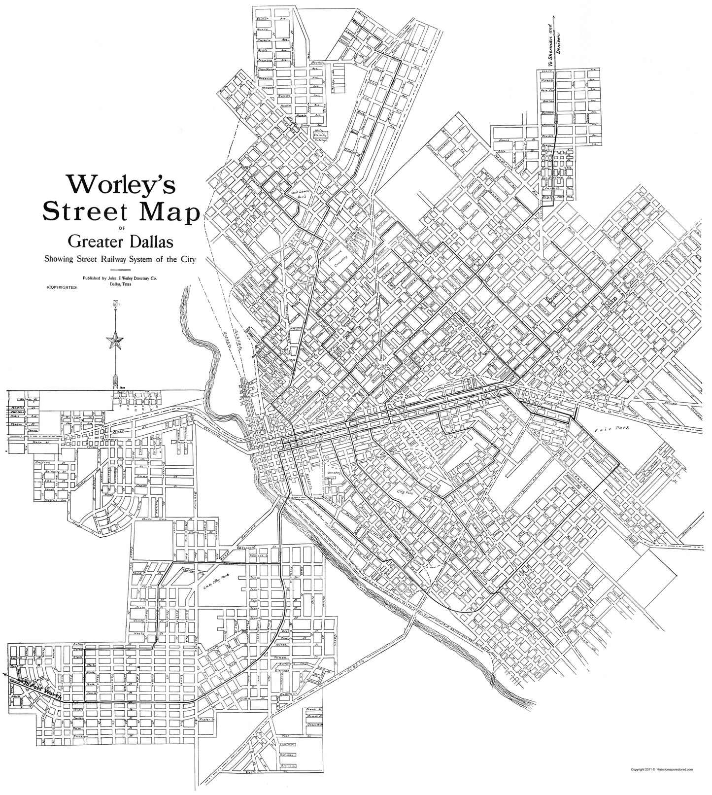 Historic City Map - Dallas Texas - Worley 1909 - 23 x 25.67 - Vintage Wall Art