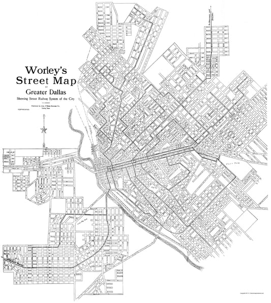 Historic City Map - Dallas Texas - Worley 1909 - 23 x 25.67 - Vintage Wall Art