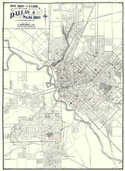 Historic City Map - Dallas Suburbs Texas - Weichsel 1919 - 23 x 31.30 - Vintage Wall Art