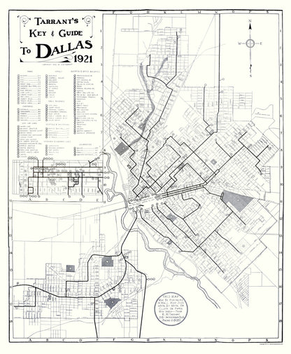 Historic City Map - Dallas Texas Key Guide - Tarrant 1921 - 23 x 27.94 - Vintage Wall Art