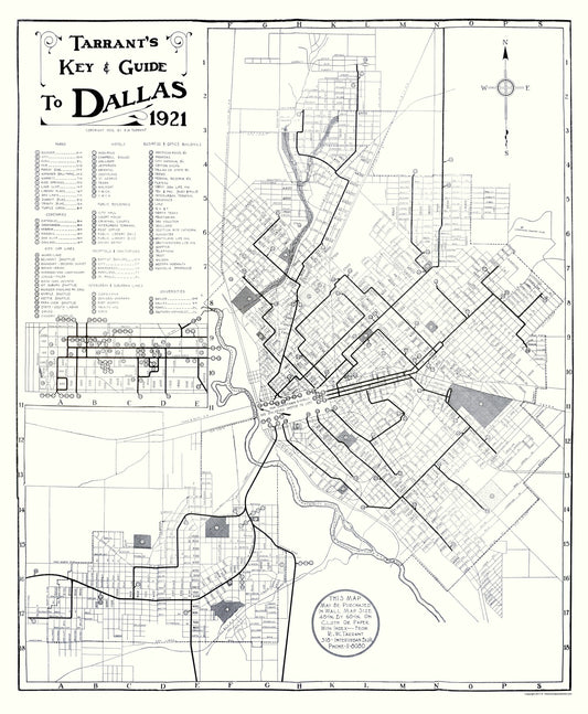 Historic City Map - Dallas Texas Key Guide - Tarrant 1921 - 23 x 27.94 - Vintage Wall Art